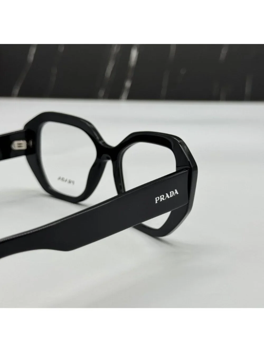 NWT Prada PRA07V 1AB1O1 Women Black Geometric Eyeglasses PR A07V